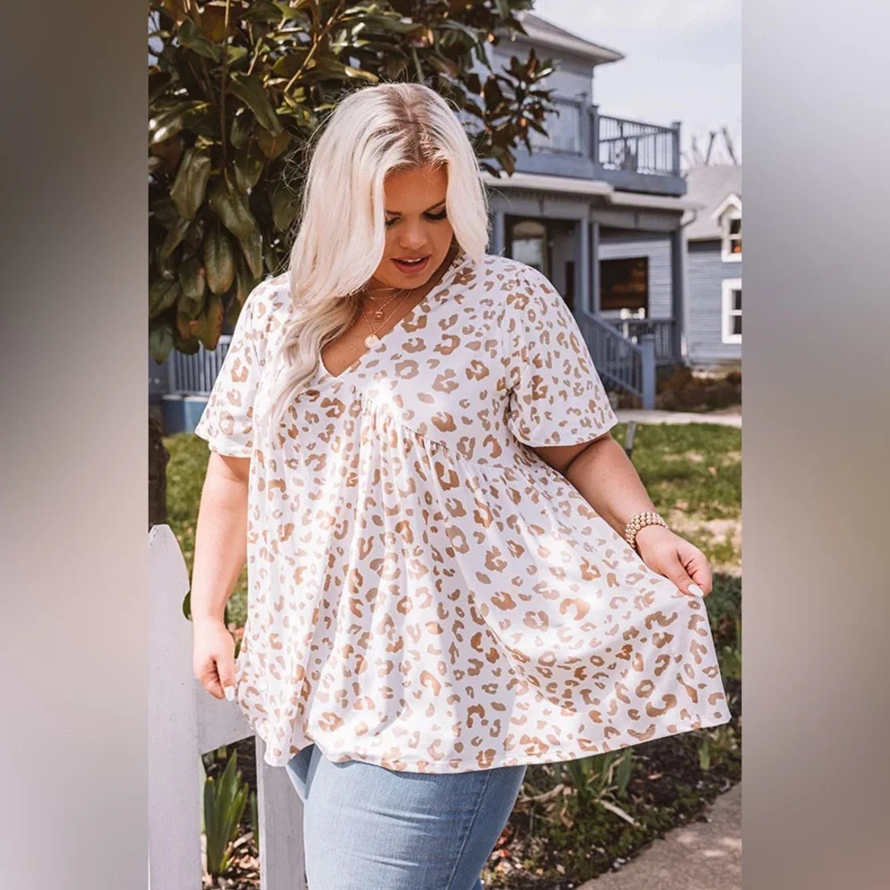 Entro Cheetah Animal Print Babydoll Top - Tan/Cream
